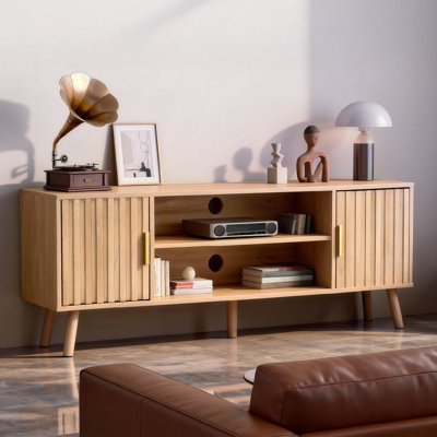 Meuble télé 59 po en chêne pouvant accueillir un téléviseur de 55 à 75 po avec 2 portes grill