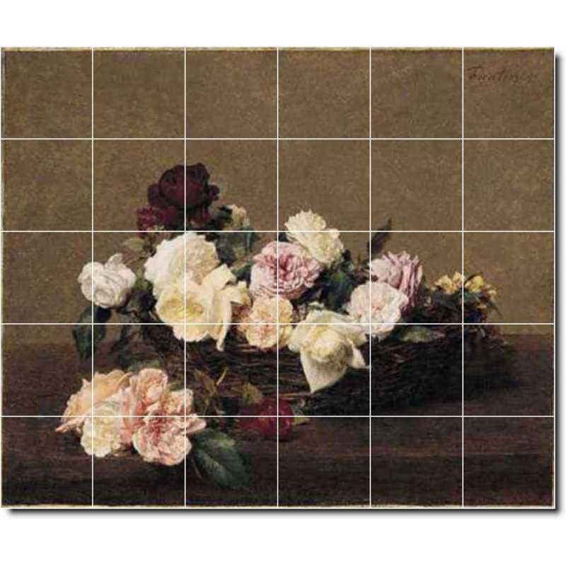 Carreau de céramique décorative 25,5 po x 21,25 po 4,25 po x 4,25 po, Fleur 03061