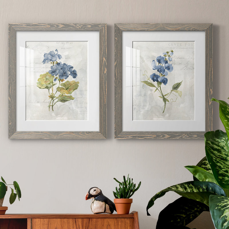 Lin bleu géranium - ensemble de 2 reproductions d'art, Impression encadrée avec passe-partout, H 20 po x l 17 po, Gris