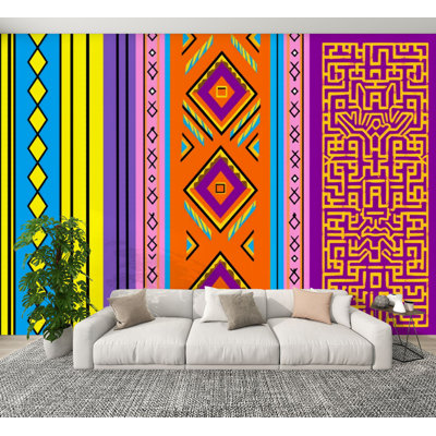 Peel and Stick Wallpaper Colorful Geometric Tribal Bold Shapes Vibrant Colors Wall Murals 100"H x 144"W Removable PVC Wall Paper Self-Adhesive Wall Decor for Bedroom Living Room Home Office
