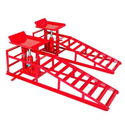 Hydraulic Car Ramps, 2 Pack Car Ramp High Lift, 11000LBS Automotive Truck Cars Service Ramps, Low Profile Oil Change Ramps With Support Jack For Car Truck Trailer Garage Repair (Red)