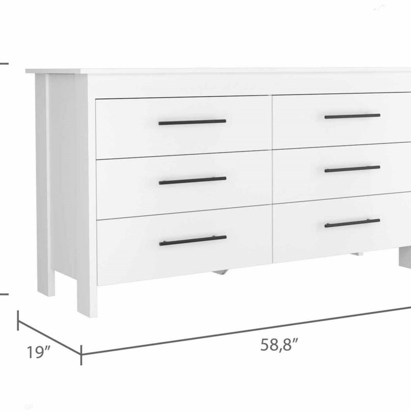 Commode rectangulaire à 6 tiroirs Southington, Blanc