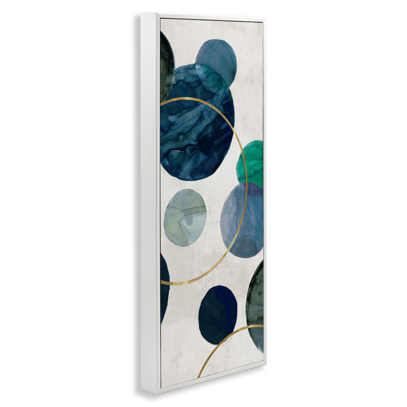 Giclée encadrée de cercles tournants, conception par Jacob Q, H 30 po x l 13 po, Estampe numérique encadrée blanc bord de mer
