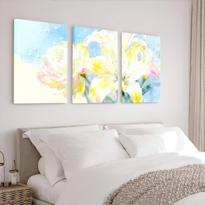Tableau sur toile tendue à l'aquarelle représentant des lys (lot de 3)
