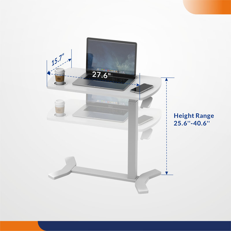 Bureau mobile à hauteur ajustable avec roulettes cachées, Blanc