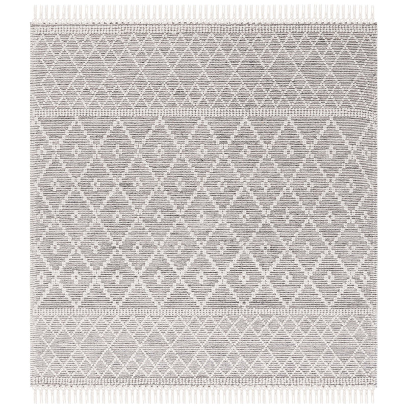 Heitzman Southwestern Hand-Loomed Ivory/Gray Area Rug, Square 6'