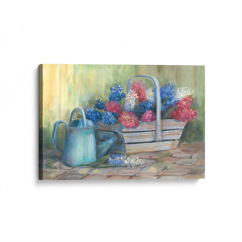 Hyacinths in a basket par Carol Rowan, reproduction d'art sur toile, H 12 pi x l 16 pi
