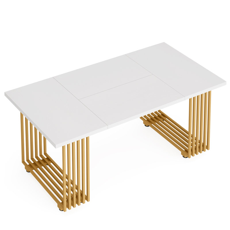 Legun Rectangular with Iron Base Dining Table, Gold, White