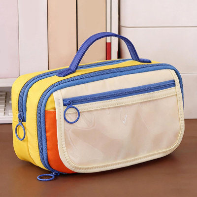 Large Capacity Student Pencil Case PortableRetro Style Stain Resistance Rectangular Storage Pouch