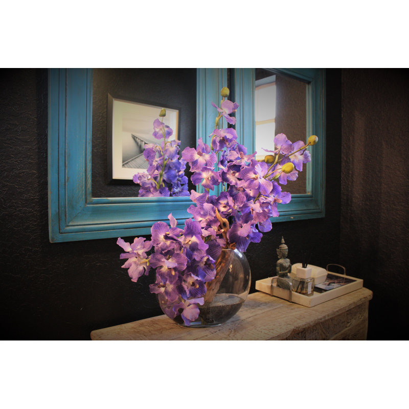 Driftwood and Vanda Orhcis Floral Arrangement in Large Moon Vase, 30" H x 28" W x 10" D