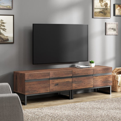 Ensemble de meuble télé et table basse Modern, ensemble de divertissement 2 pièces pour téléviseur de 75 po ou moins, table basse carrée avec deux tiroirs de rangement pour le salon, brun