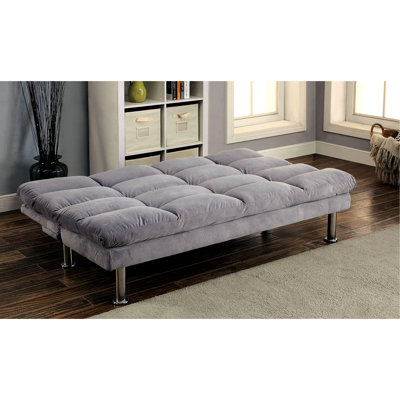 Gray Contemporary Microfiber Futon With Finish Legs And Extra Support, Converts To Bed For Crochet, 67"l X 28"w 31"h Legs, Support Young Adults,