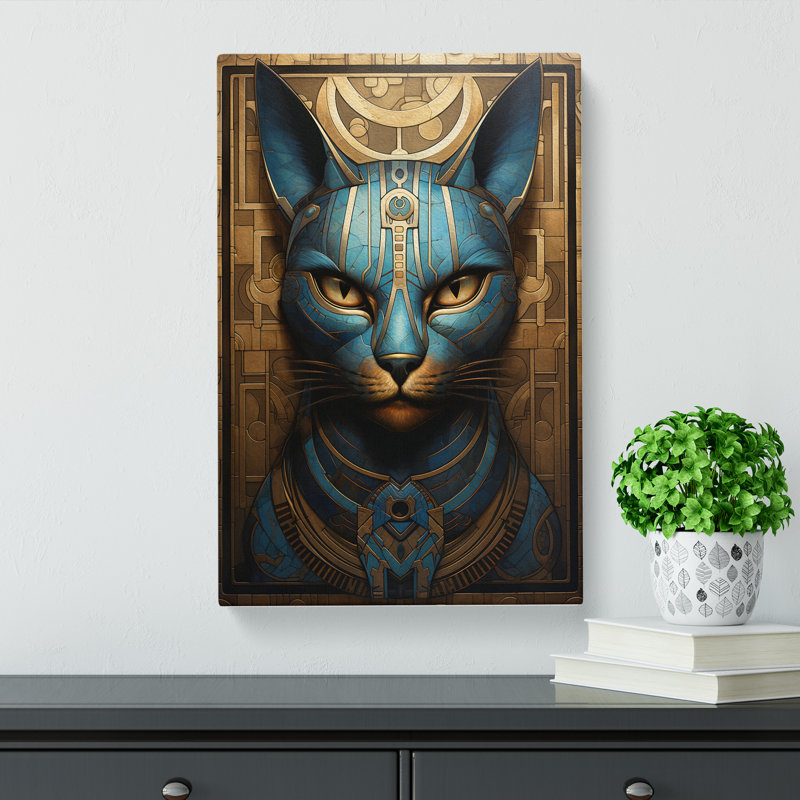 Egyptian Cat Deco No.2 - Print on Canvas, 60cm H x 40cm W x 3cm D