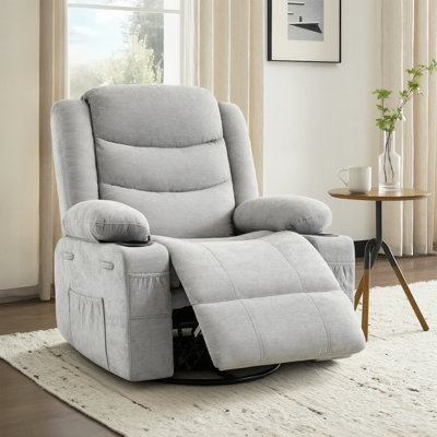 Extendable Armrest Swivel Glider Chair, 360° Rotation Rocking Chair With Cup Holders & Side Pockets