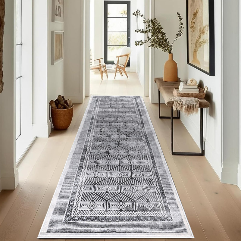Marissa Collection Grey Geometric Transitional Area Rug, Runner 2'6" x 7'7"