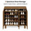 47" Japandi Walnut Shoe Cabinet Adjustable Shelves up to 24 Pairs with 3 Slatted Doors 