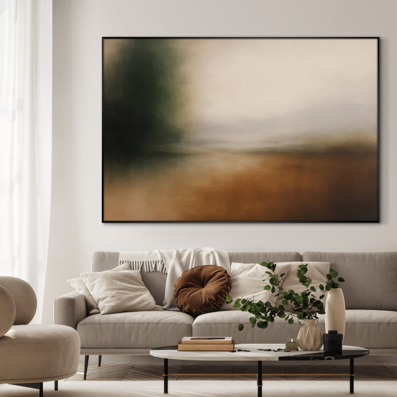 Extra Large Wall Art Fabric Print - Modern Neutral Abstract Landscape for Contemporary Home Artwork Decor for Living Room or Bedroom - "Frame Assembly Required (Unfinished Frame)"