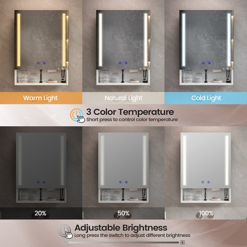 50mm W 70mm H Wall Mounted Required Medicine Cabinet Mirror 4 Adjustable