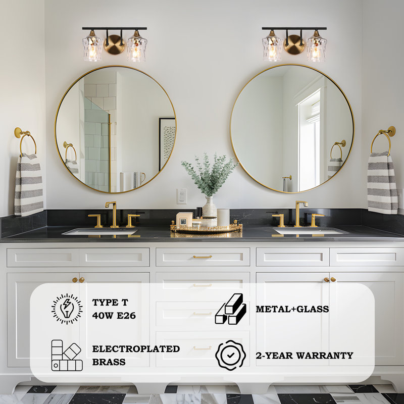  Balendran 2-Light Dimmable Vanity Light-Hammer Glass, Hammer Glass