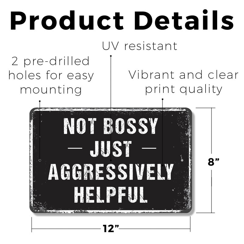 Not Bossy Just Aggressivement utile (paquet de 2) en plastique de 8 po x 12 po