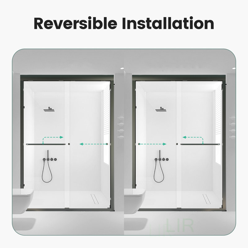44"-48"W*72" H Semi-Frameless Double Sliding Shower Door, Bypass Shower Door, 1/4" (6Mm) Thick SGCC Tempered Glass Door, Shower Door