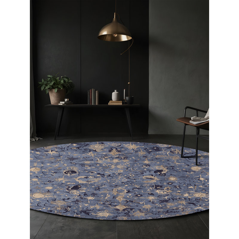 Machine Washable Gray Area Rug, Round 5'