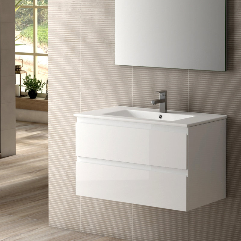 Jasso 32'' Single Bathroom Vanity with Ceramic Top, Glossy White