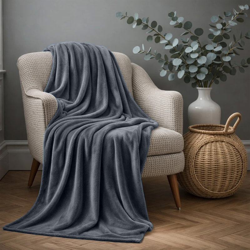 Jeté polaire en flanelle de luxe, Gris, Simple (60 x 80)