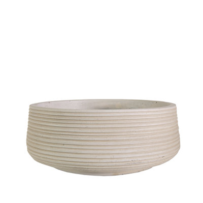 Ribbed Reinforced Stone Bowl Planter, Frostproof Lightweight Outdoor Plant Pot, Bonsai Pot, Garden Planter with Drainage Holes, Shallow Planter