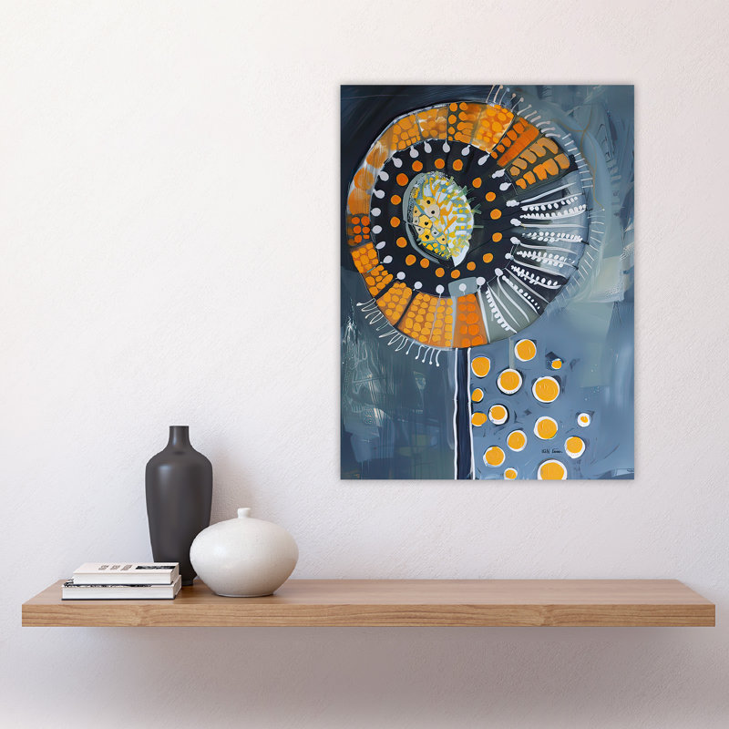 Abstract Dandelion Blue Floral Folk Art Wall Art Print