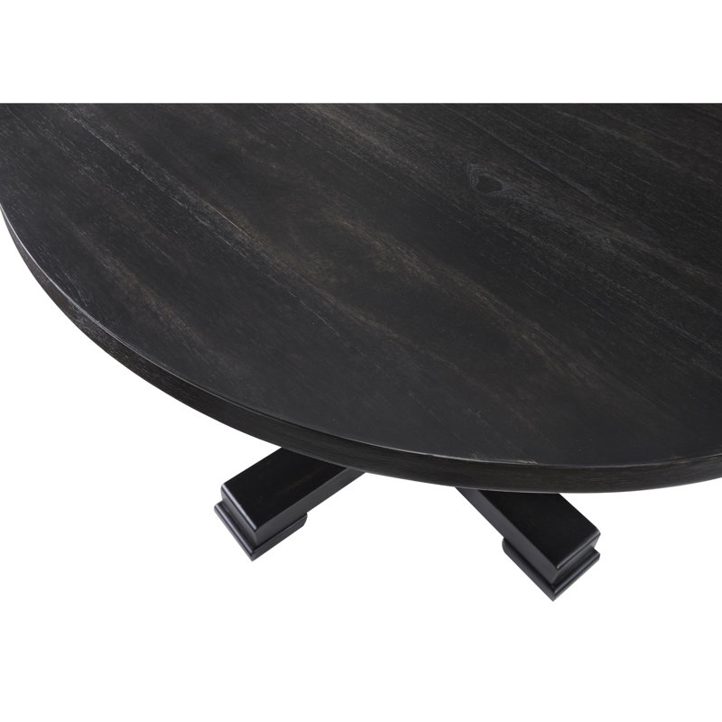 Table de salle à manger élégante noire à piédestal rond 47 po avec base en bois d'hévéa durable, Noir