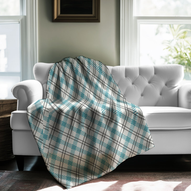 Blue-Black Checks - 1 pièce Sherpa Premium, Lit simple