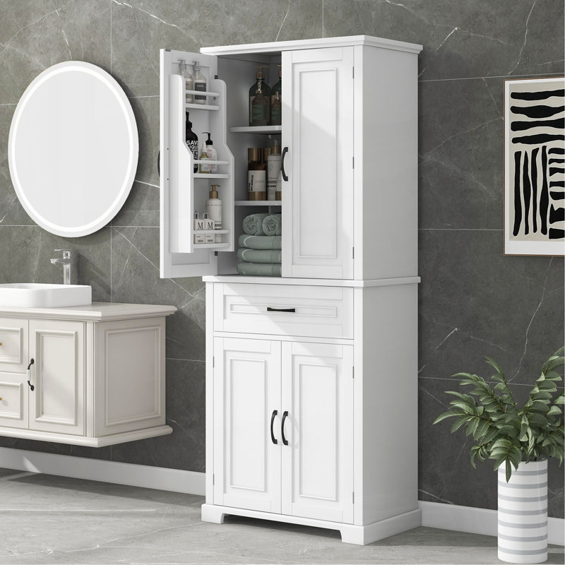 Bathroom Storage Cabinet With Doors And Drawer, Multiple Storage Space, Adjustable Shelf, White