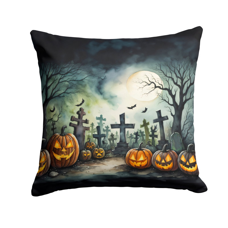 Coussin décoratif intérieur / extérieur en polyester More / Spooky More Spooky Halloween, 14 po x 14 po