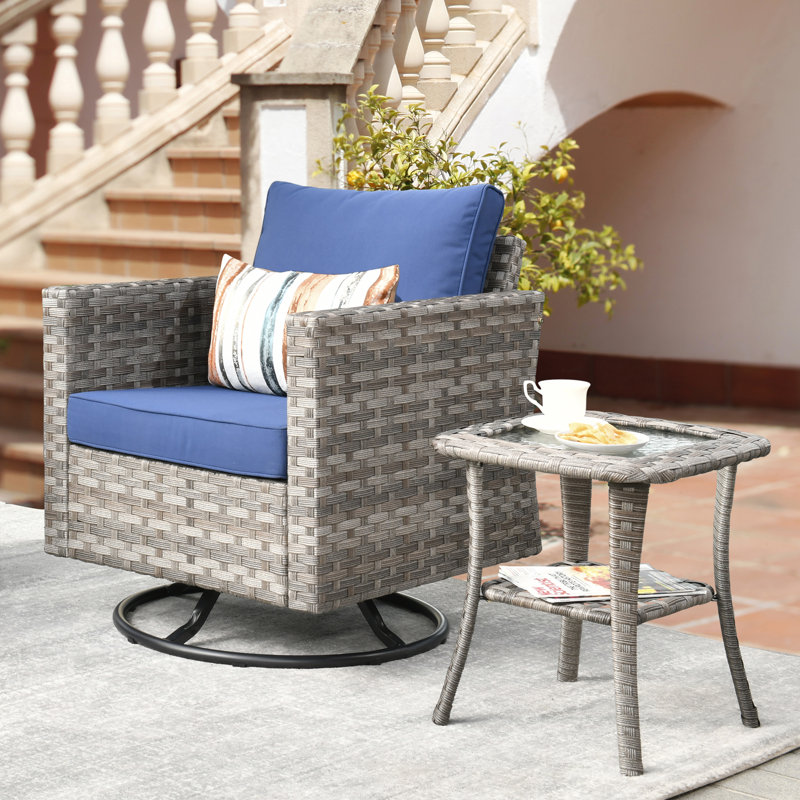 Bobia - Person Patio Conversation Set with Cushions, Navy Blue