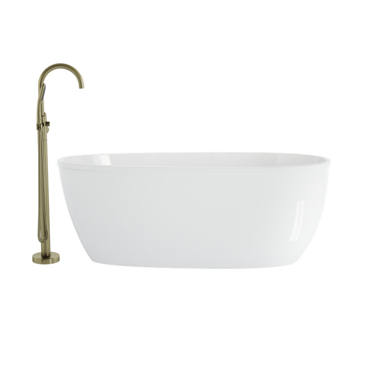 Signature® 59" x 30" Acrylic Freestanding Soaking Bath with Round Tub Filler, Brushed Bronze