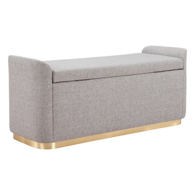 48" Gray and Gold Linen Upholstered Storage Bench with Flip Top