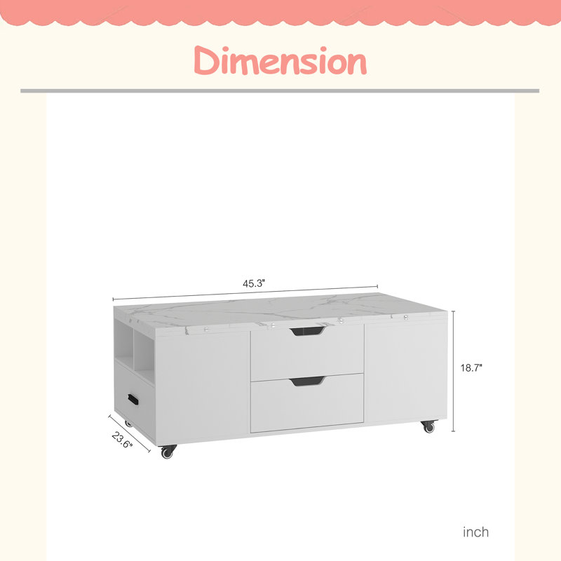 Table basse relevable moderne avec 2 tabourets pour le rangement caché dans le salon, table de salle à manger pliante à tiroirs peu encombrante