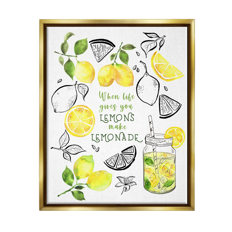 Ba-995 - «Floater Make Lemonade Kitchen», phrase encadrée sur toile par By the Lakeside, Cadre flottant métallique doré