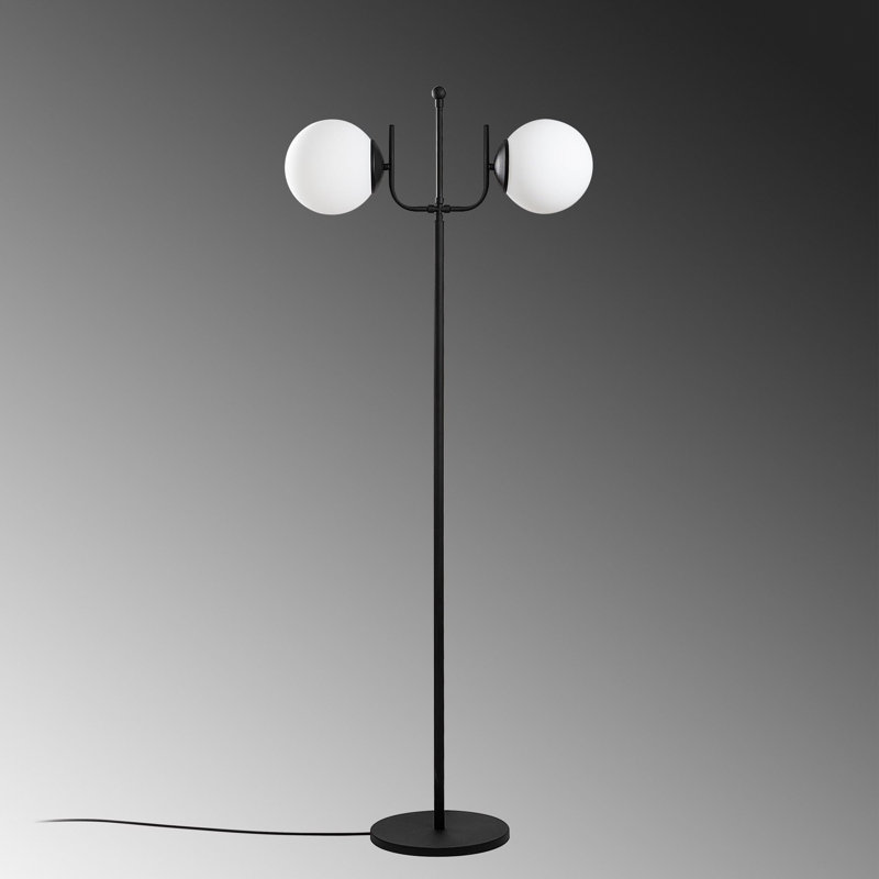 Industrial Black Floor Lamp with Metal Body, 24.4 x 11.8 x 63.8 inches | 30 cm Base Plate | On/Off Switch on Cable | Compatible with 2 x E27 Max 40W Bulbs | Stylish Lighting for Modern Home Décor & Offices