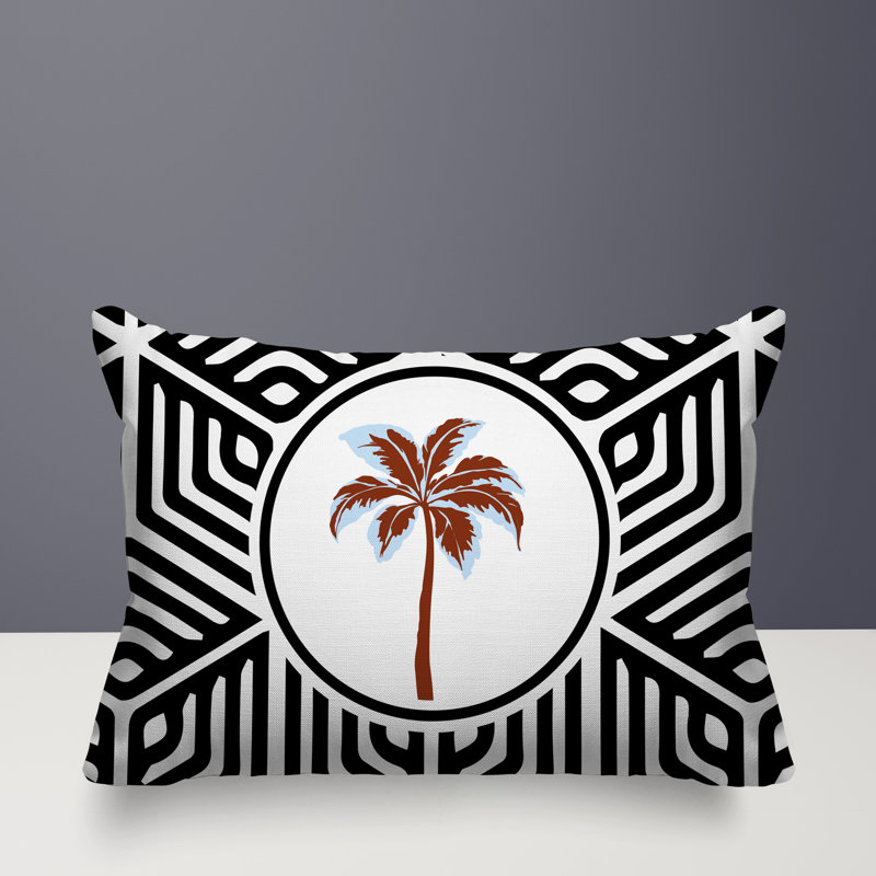 Oreiller rectangulaire réversible intérieur / extérieur Leilani Palm, Rectangle H 14 po x l 20 po, Noir