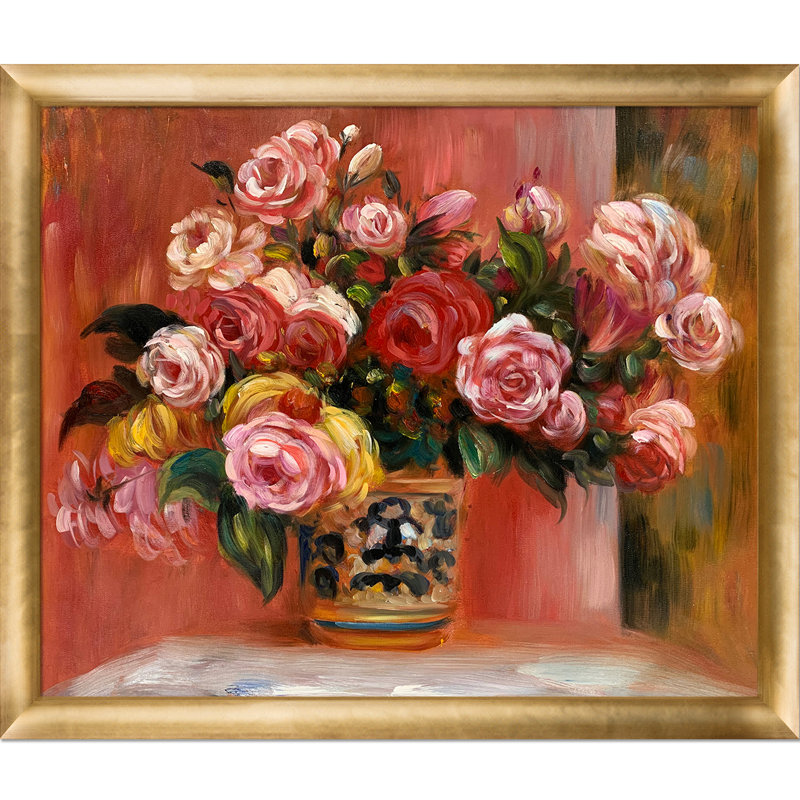 «Roses in a Vase» par Pierre-Auguste Renoir - Peinture sur toile, H 23 po x l 27 po x P 2 po, Or Luminoso