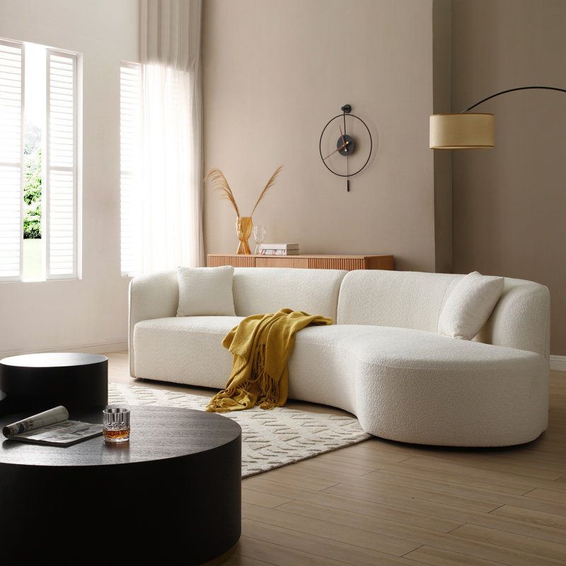 Ensemble de canapé de luxe 2 pièces de style moderne avec dossier courbé et méridienne, canapé modulaire faisant face à la droite, canapé Boucle