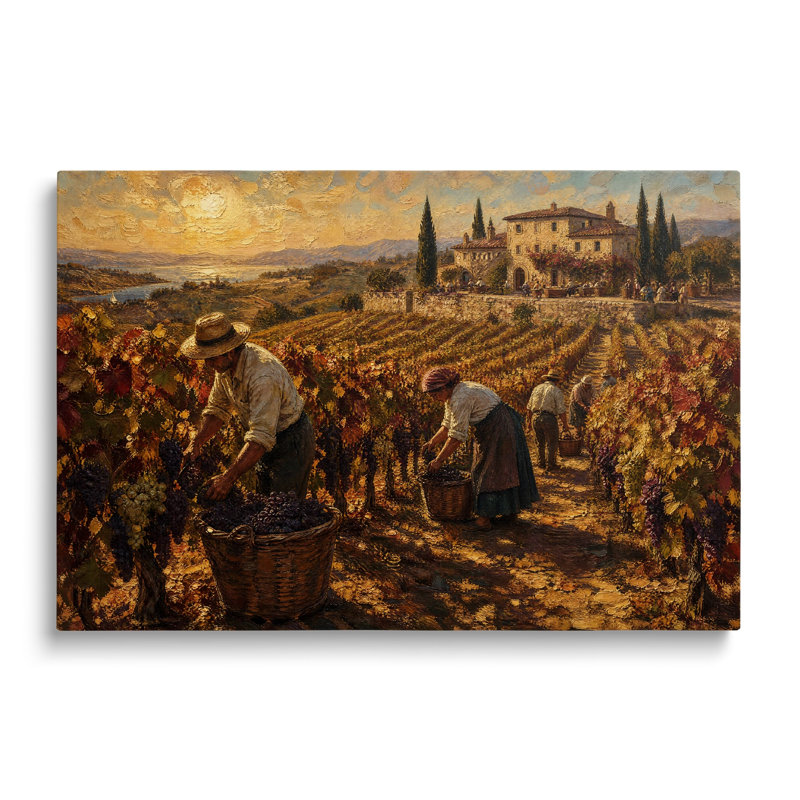 Reproduction sur toile d'une peinture historique représentant les vendanges dans un vignoble - 61 x 91 cm, H 24 po x l 36 po