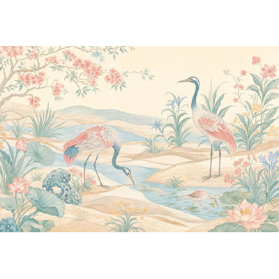 Papier peint chinois Grues Lotus