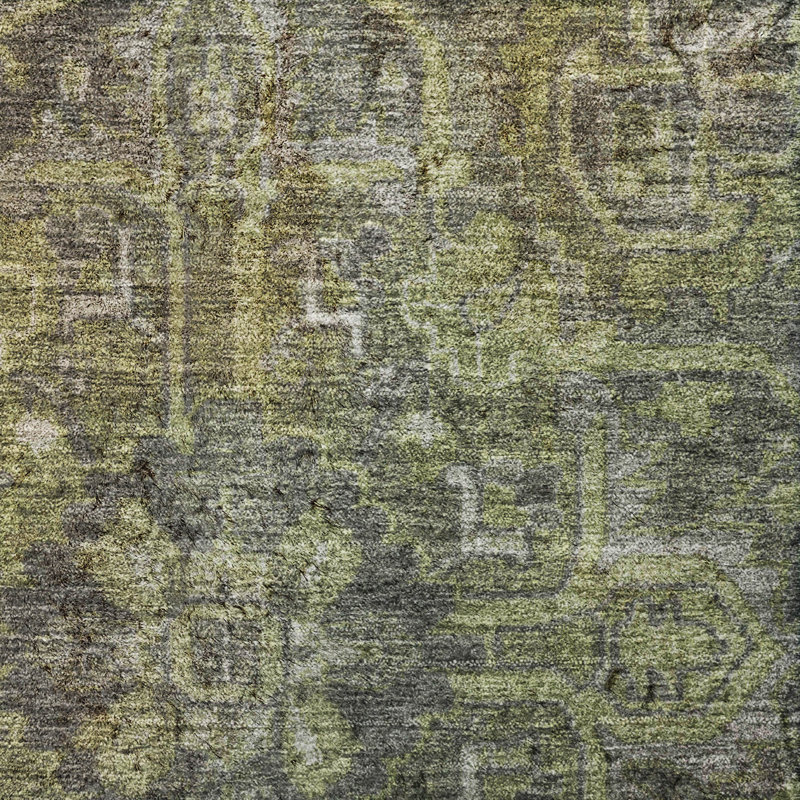 Tapis oriental à poils longs de qualité supérieure lavable à la machine ADS571, Green, 8' Round