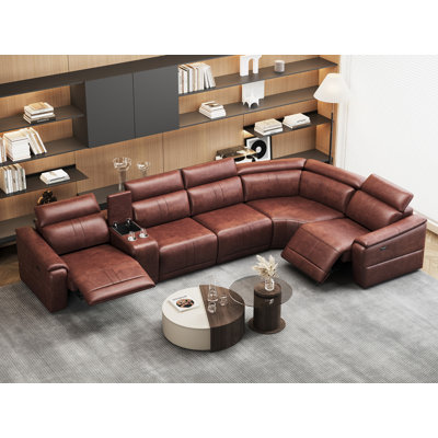 Canapé modulaire en cuir 6 pièces avec 2 porte-gobelets