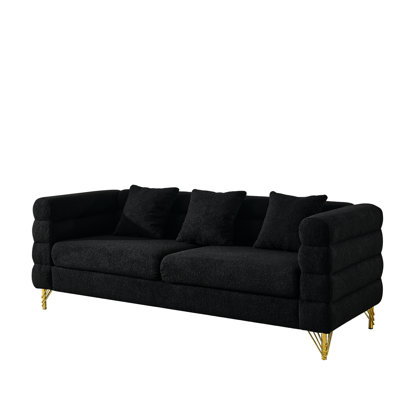 5 Black , 3 + 2 Combination, Streamline Modern Design With Gently Curved Shapes And Long Horizontal Lines, Gold Polished Metal Legs, Solid Wood Frame, Ideal For Primary Living Space, 81 Inches Wide,