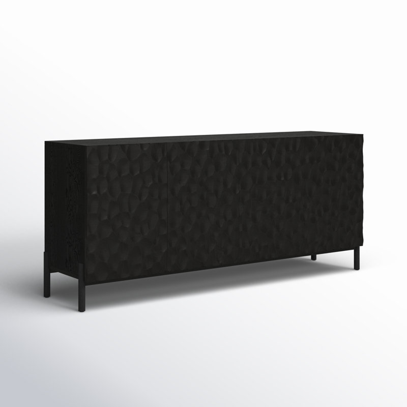 Fife 71'' Black Solid Wood Sideboard with Hand-Chiseled Doors