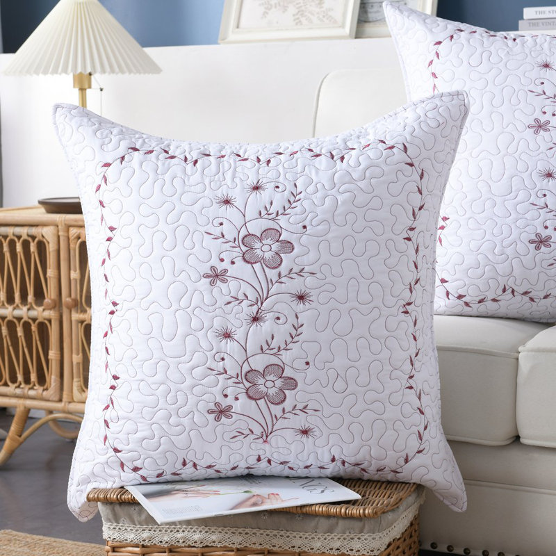 Taie décorative en polyester , Standard, Blanc / Bourgogne